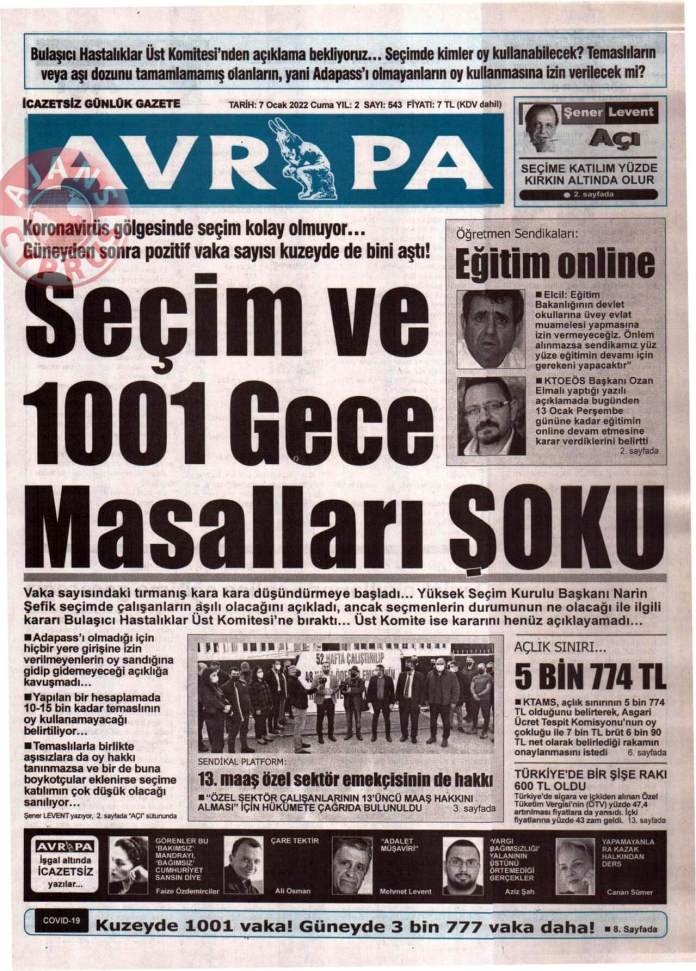 KKTC'de Gazeteler Bugün Ne Manşet Attı? 7 Ocak 2022 galerisi resim 1
