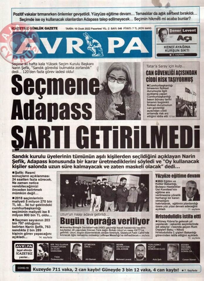 KKTC'de Gazeteler Bugün Ne Manşet Attı? 10 Ocak 2022 galerisi resim 2