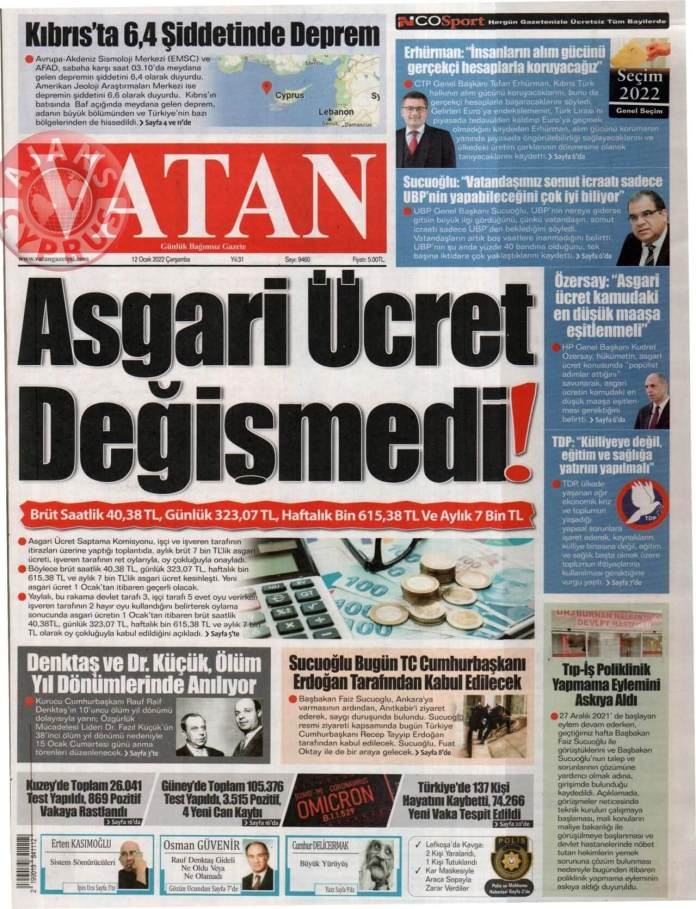 KKTC'de Gazeteler Bugün Ne Manşet Attı? 12 Ocak 2022 galerisi resim 3