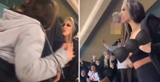 Tribünde göğüslerini açan kadın uyarılınca, erkek seyirciler ortalığı bi galerisi resim 1