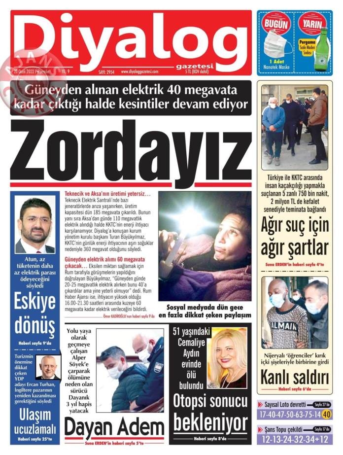 KKTC'de Gazeteler Bugün Ne Manşet Attı? 20 Ocak 2022 galerisi resim 3