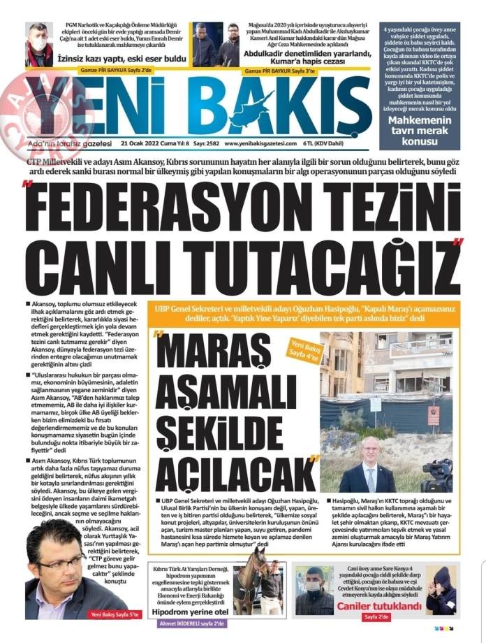 KKTC'de Gazeteler Bugün Ne Manşet Attı? 21 Ocak 2022 galerisi resim 3