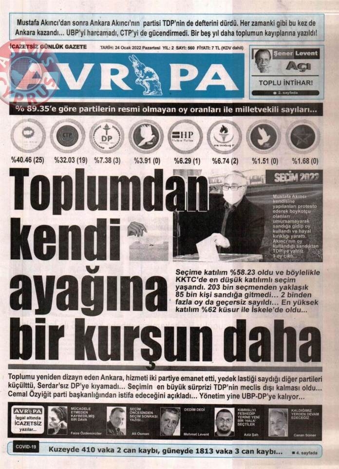 KKTC'de Gazeteler Bugün Ne Manşet Attı? 24 Ocak 2022 galerisi resim 7