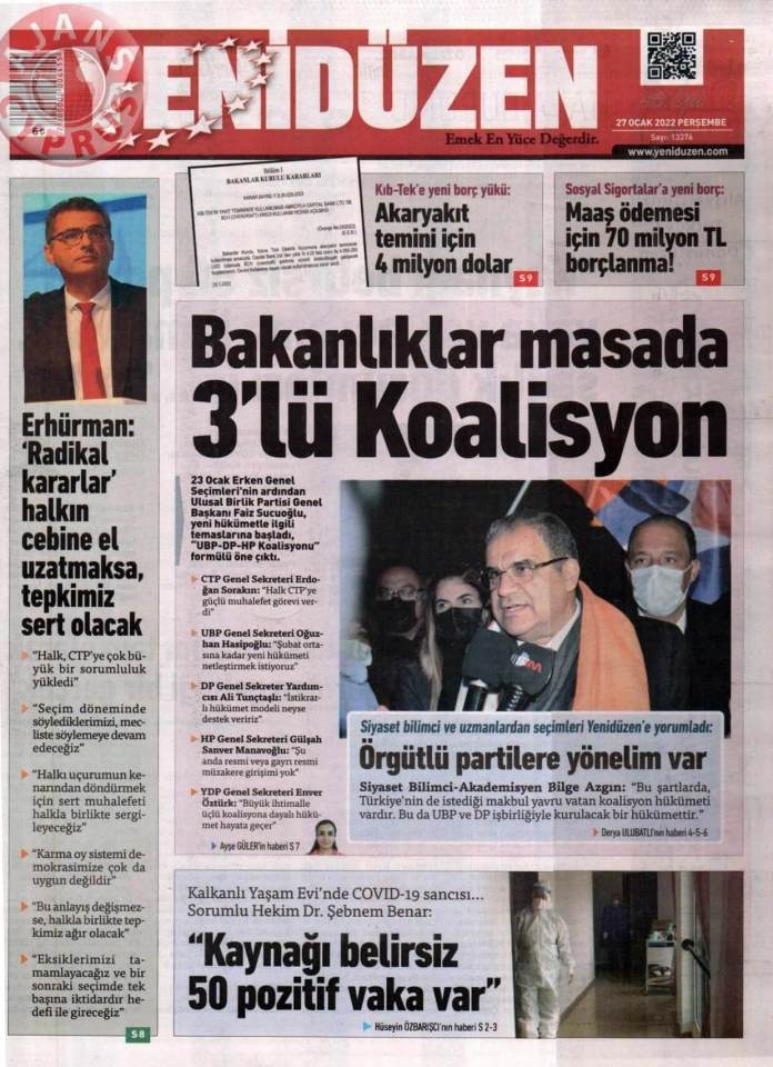 KKTC'de Gazeteler Bugün Ne Manşet Attı? 27 Ocak 2022 galerisi resim 2