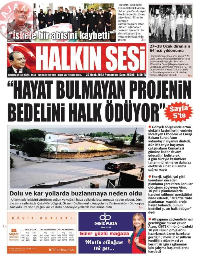 KKTC'de Gazeteler Bugün Ne Manşet Attı? 27 Ocak 2022 galerisi resim 3
