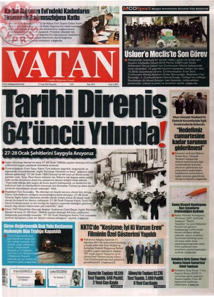 KKTC'de Gazeteler Bugün Ne Manşet Attı? 27 Ocak 2022 galerisi resim 5