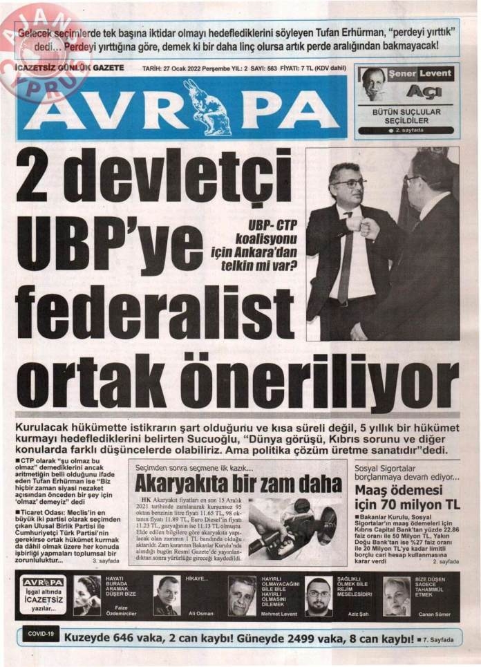 KKTC'de Gazeteler Bugün Ne Manşet Attı? 27 Ocak 2022 galerisi resim 8