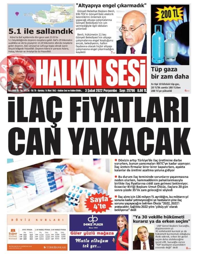 KKTC'de Gazeteler Bugün Ne Manşet Attı? 3 Şubat 2022 galerisi resim 1