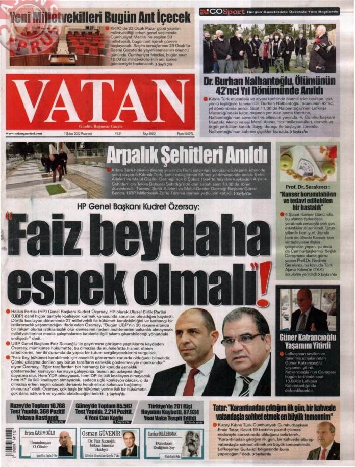 KKTC'de Gazeteler Bugün Ne Manşet Attı? 7 Şubat 2022 galerisi resim 3