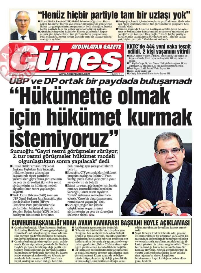 KKTC'de Gazeteler Bugün Ne Manşet Attı? 17 Şubat 2022 galerisi resim 1