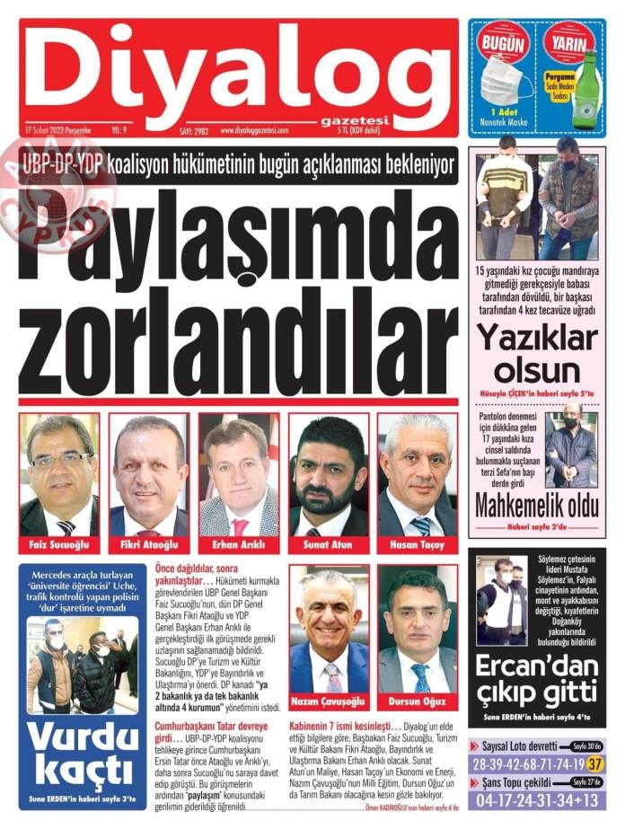 KKTC'de Gazeteler Bugün Ne Manşet Attı? 17 Şubat 2022 galerisi resim 3