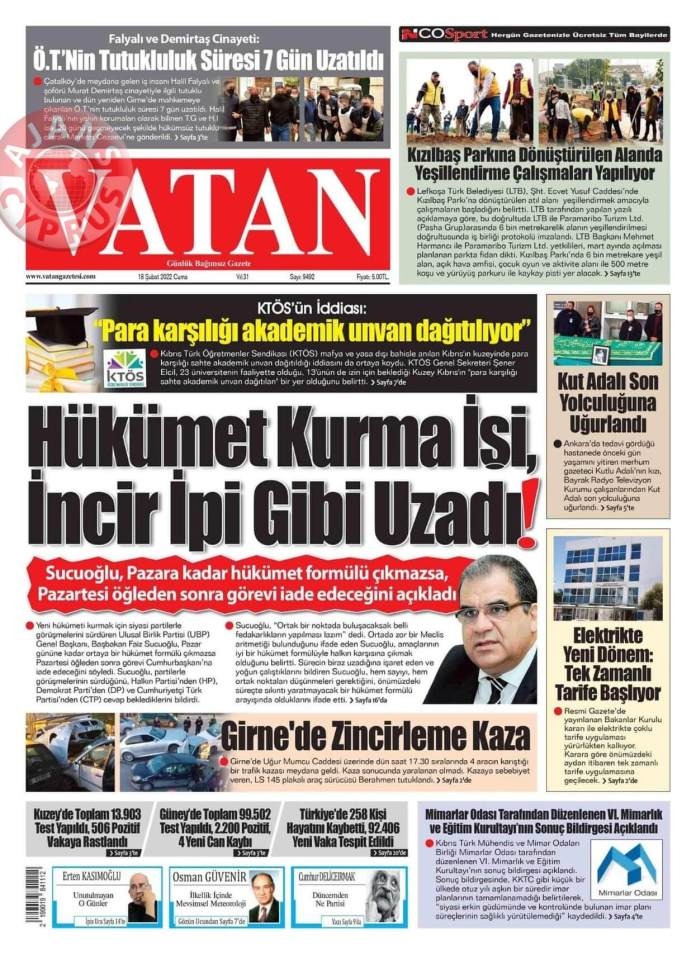 KKTC'de Gazeteler Bugün Ne Manşet Attı? 18 Şubat 2022 galerisi resim 6