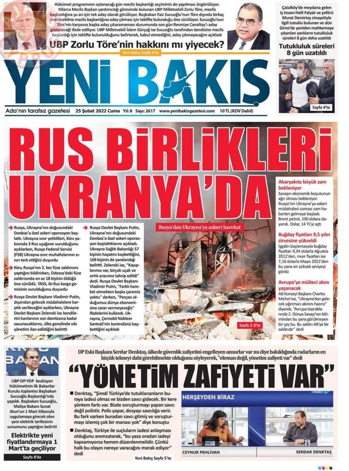 KKTC'de Gazeteler Bugün Ne Manşet Attı? 25 Şubat 2022 galerisi resim 4