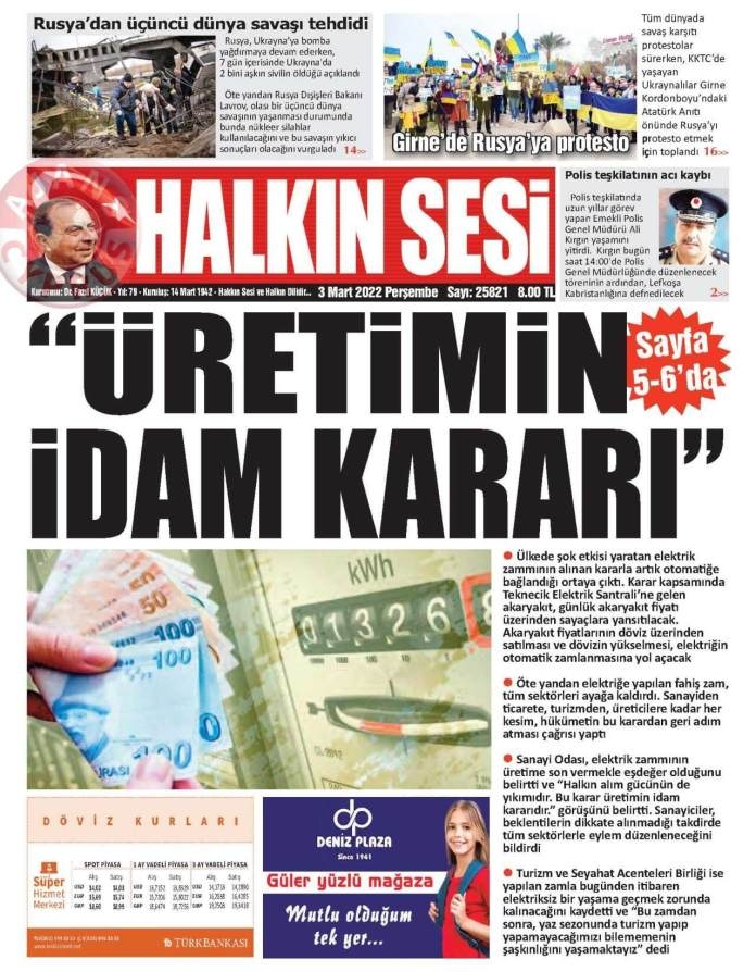 KKTC'de Gazeteler Bugün Ne Manşet Attı? 3 Mart 2022 galerisi resim 1