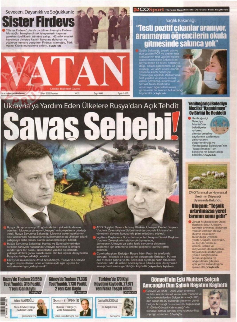 KKTC'de Gazeteler Bugün Ne Manşet Attı? 7 Mart 2022 galerisi resim 2