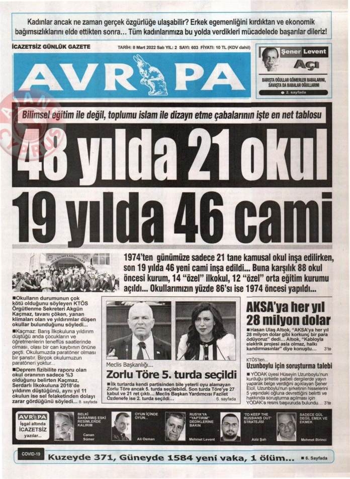 KKTC'de Gazeteler Bugün Ne Manşet Attı? 8 Mart 2022 galerisi resim 1