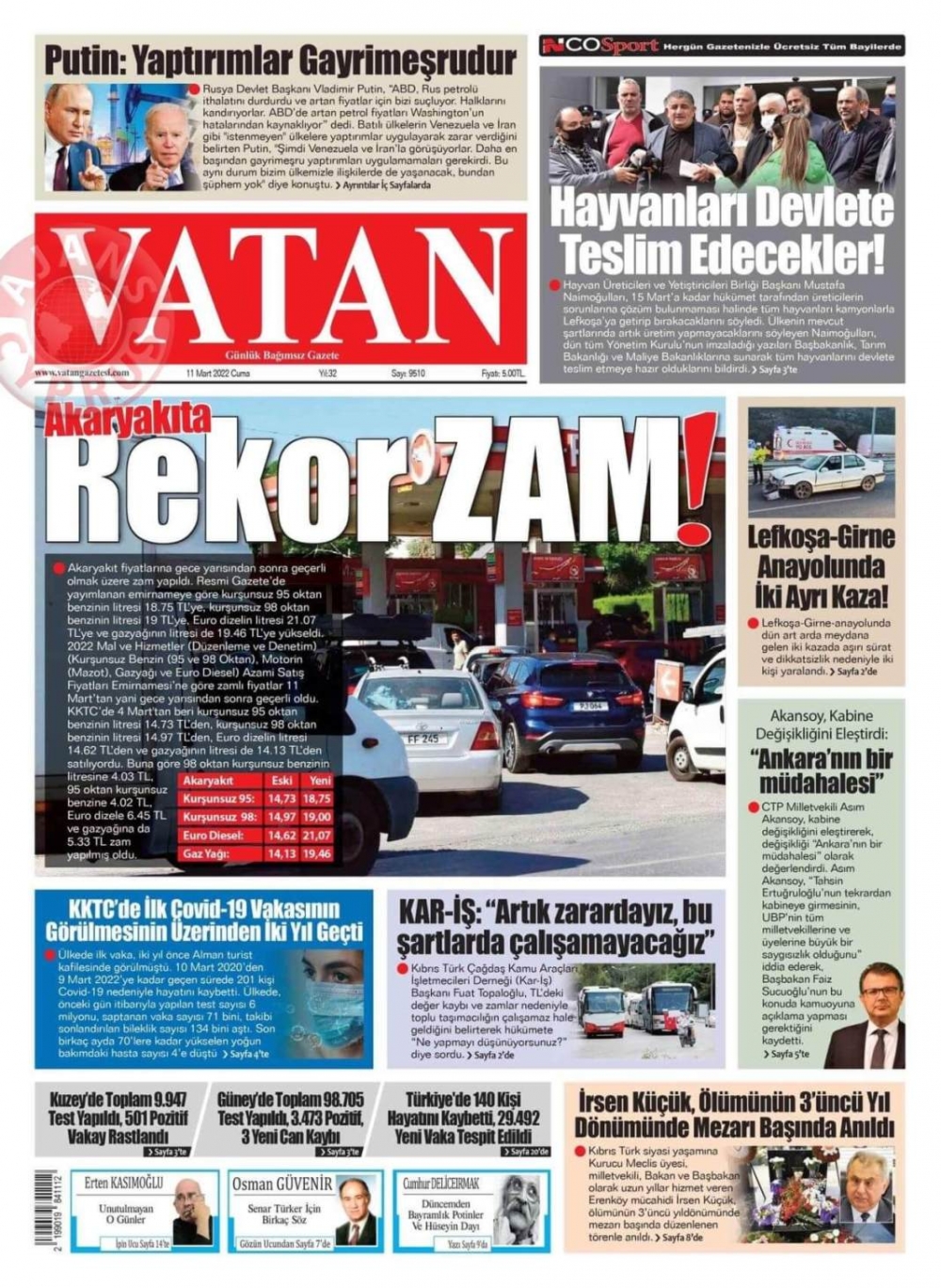 KKTC'de Gazeteler Bugün Ne Manşet Attı? 11 Mart 2022 galerisi resim 3