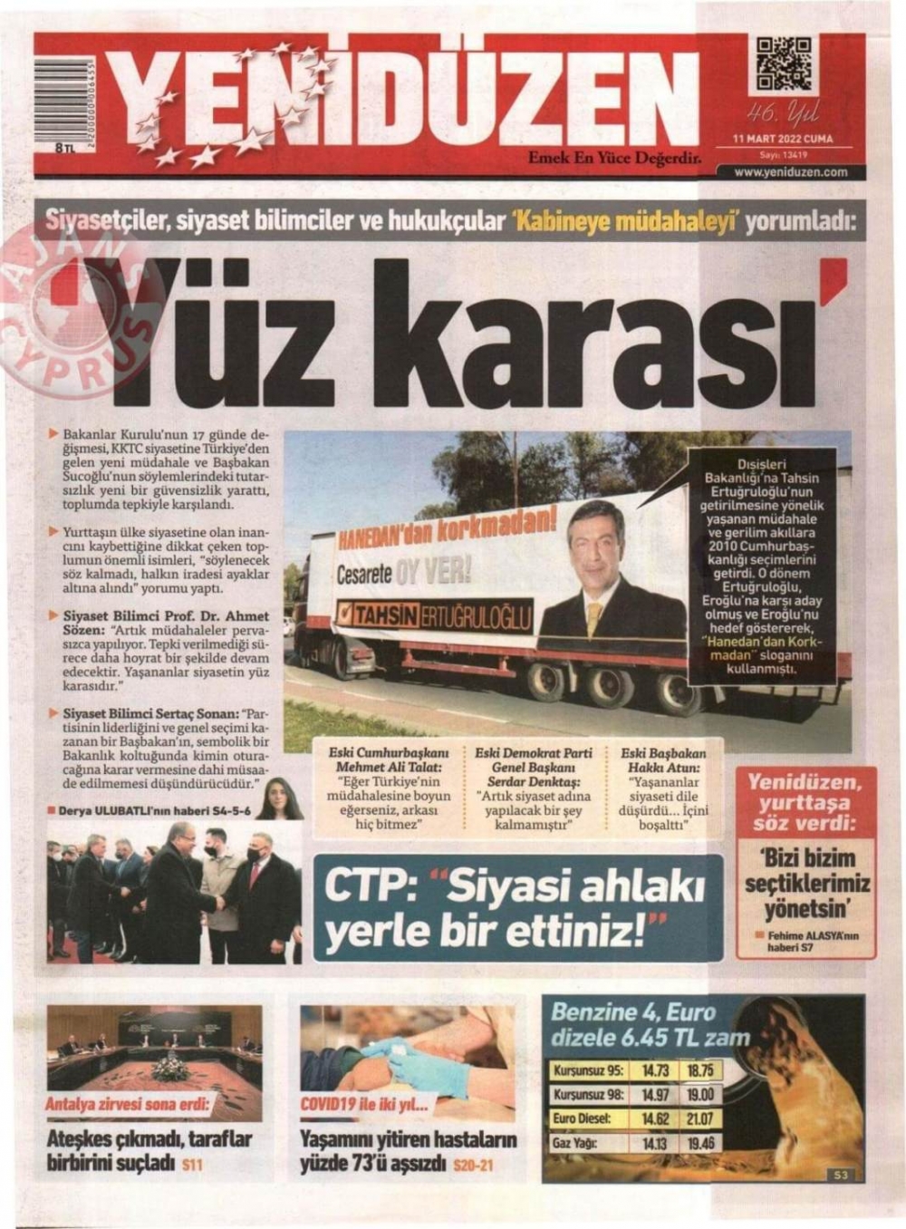 KKTC'de Gazeteler Bugün Ne Manşet Attı? 11 Mart 2022 galerisi resim 5