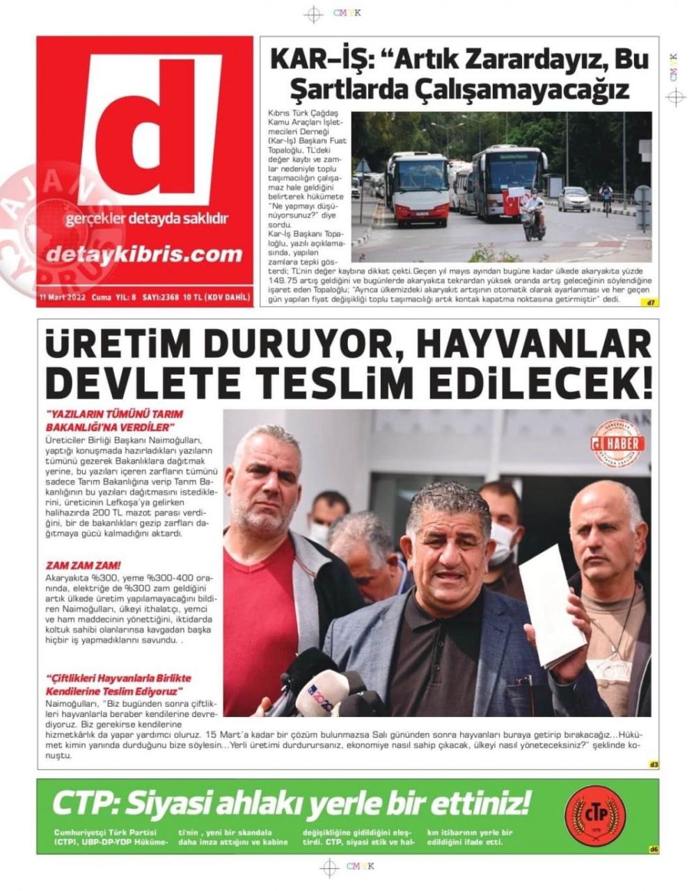 KKTC'de Gazeteler Bugün Ne Manşet Attı? 11 Mart 2022 galerisi resim 6