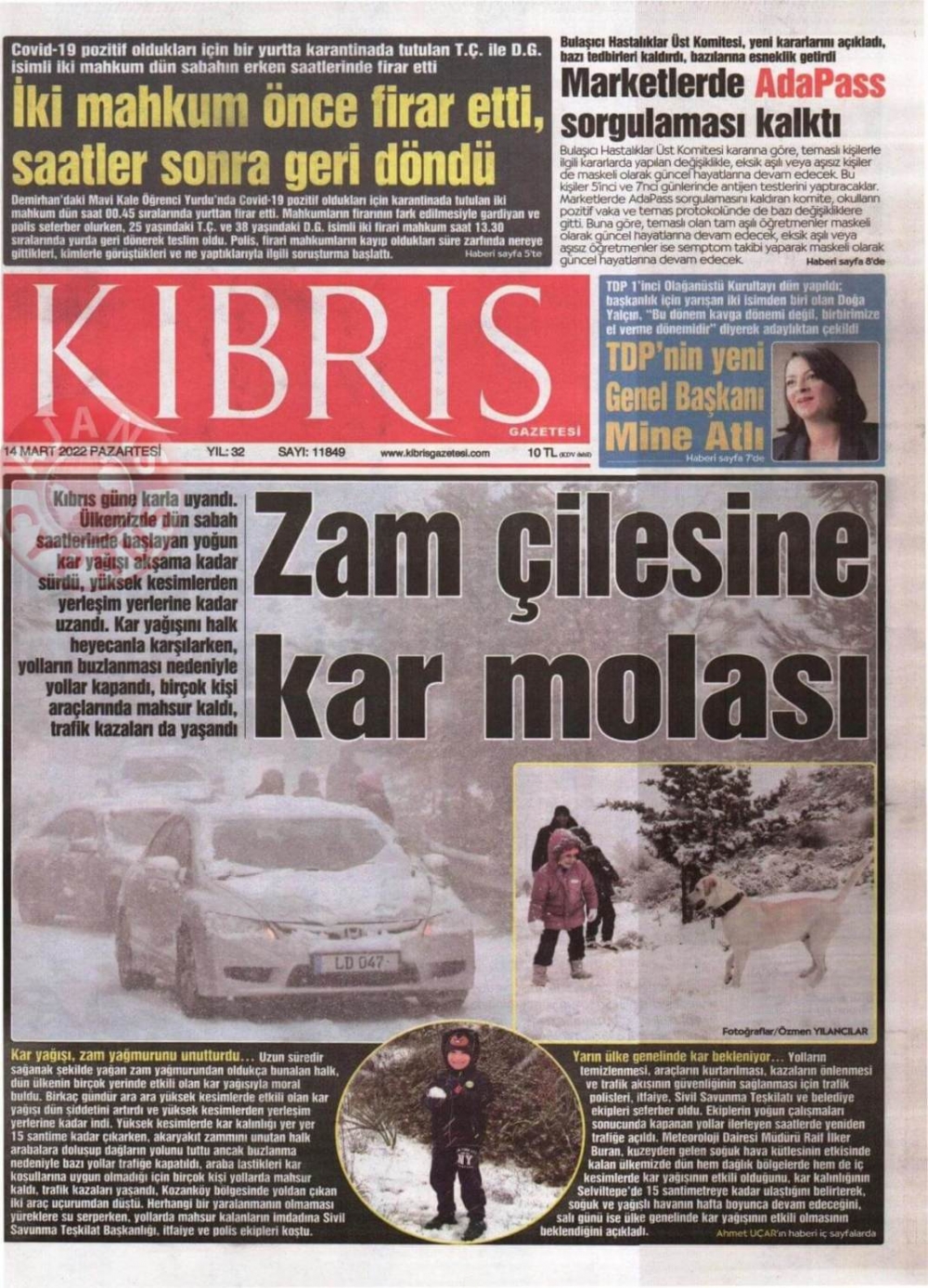 KKTC'de Gazeteler Bugün Ne Manşet Attı? 14 Mart 2022 galerisi resim 1