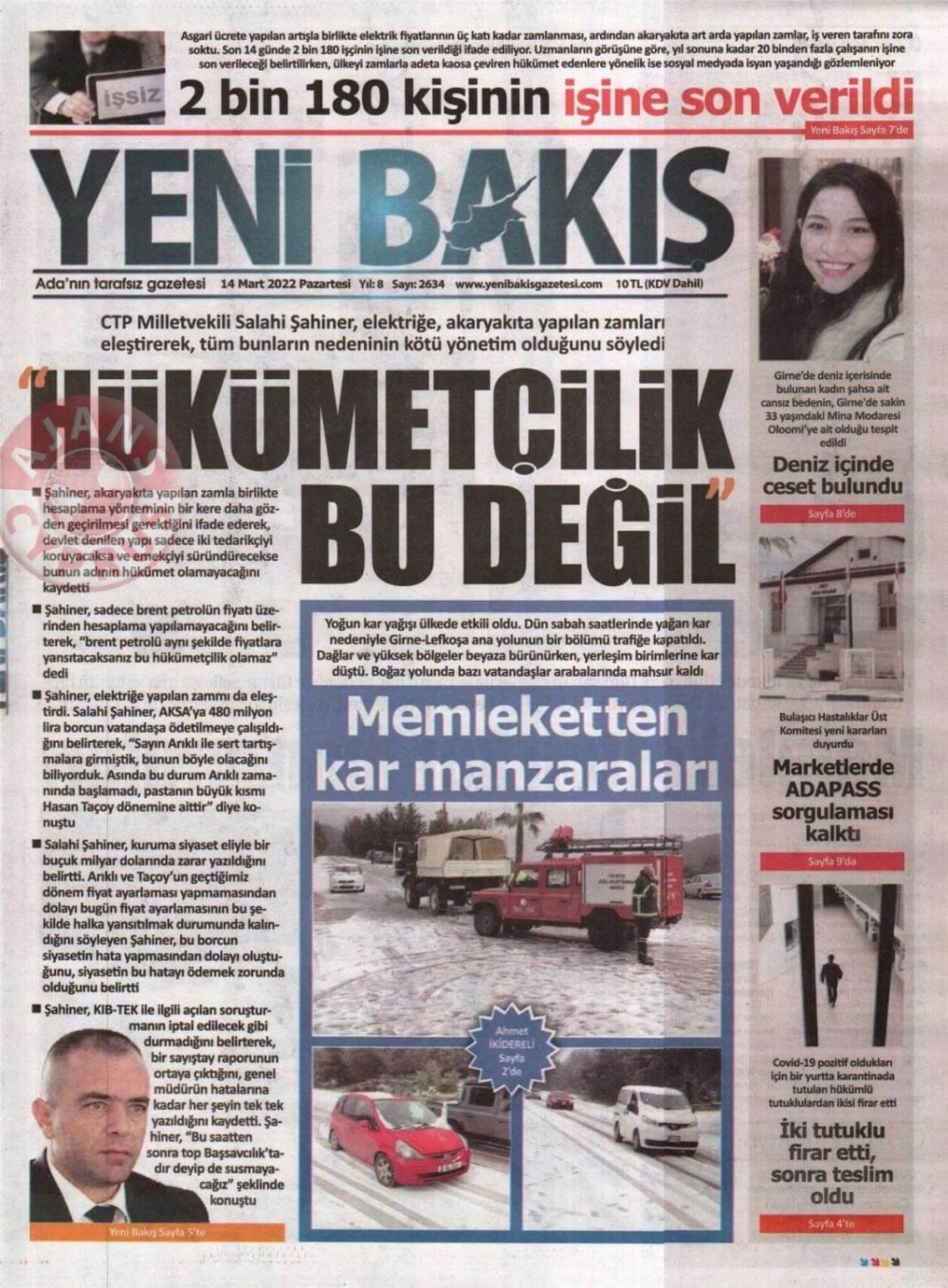 KKTC'de Gazeteler Bugün Ne Manşet Attı? 14 Mart 2022 galerisi resim 3