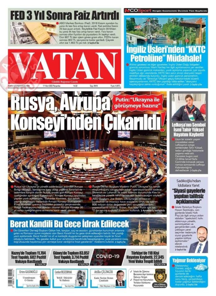 KKTC'de Gazeteler Bugün Ne Manşet Attı? 17 Mart 2022 galerisi resim 3