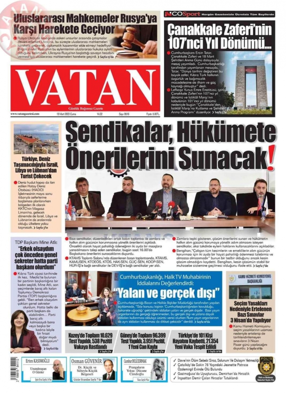 KKTC'de Gazeteler Bugün Ne Manşet Attı? 18 Mart 2022 galerisi resim 3