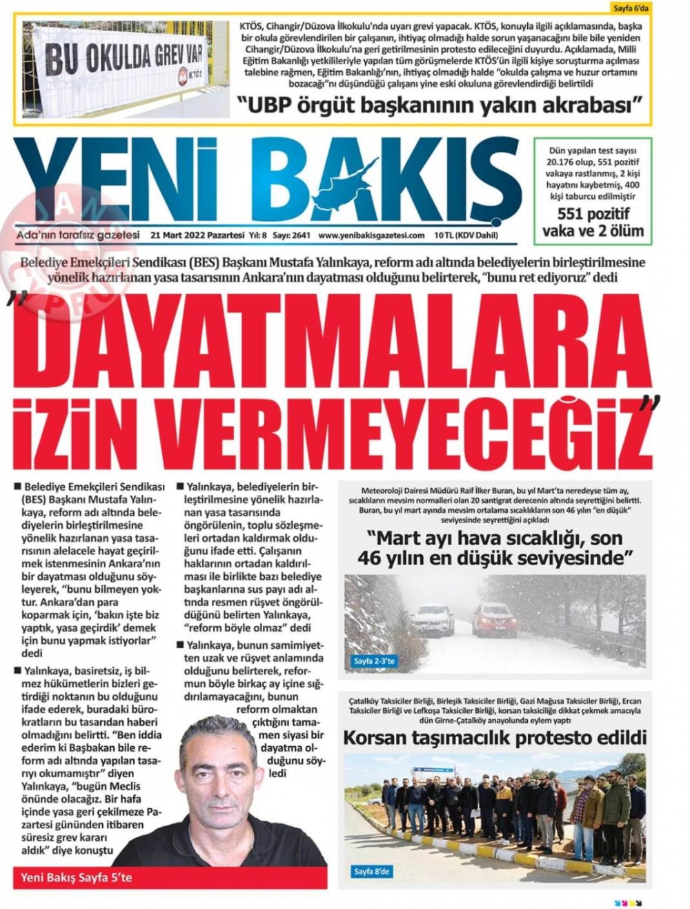 KKTC'de Gazeteler Bugün Ne Manşet Attı? 21 Mart 2022 galerisi resim 1