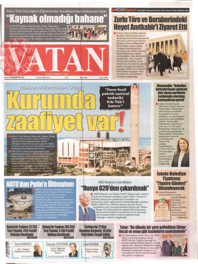 KKTC'de Gazeteler Bugün Ne Manşet Attı? 25 Mart 2022 galerisi resim 1