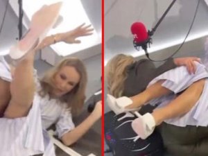 Yere kapaklanan ünlü sunucu fena frikik verdi