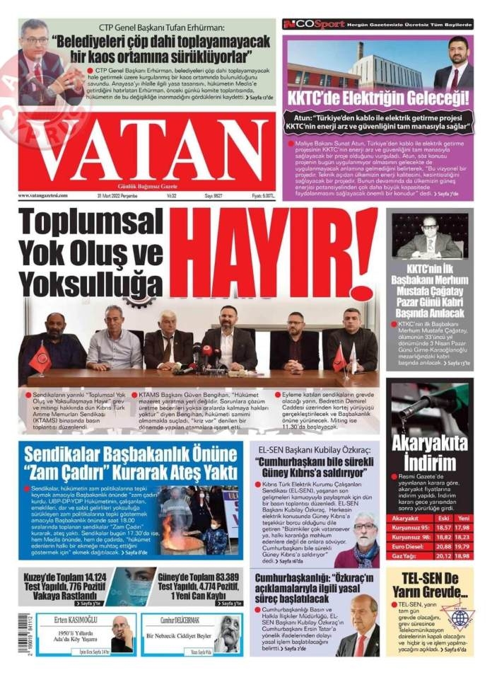 KKTC'de Gazeteler Bugün Ne Manşet Attı? 31 Mart 2022 galerisi resim 1