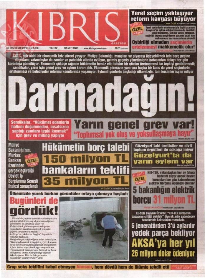 KKTC'de Gazeteler Bugün Ne Manşet Attı? 31 Mart 2022 galerisi resim 2