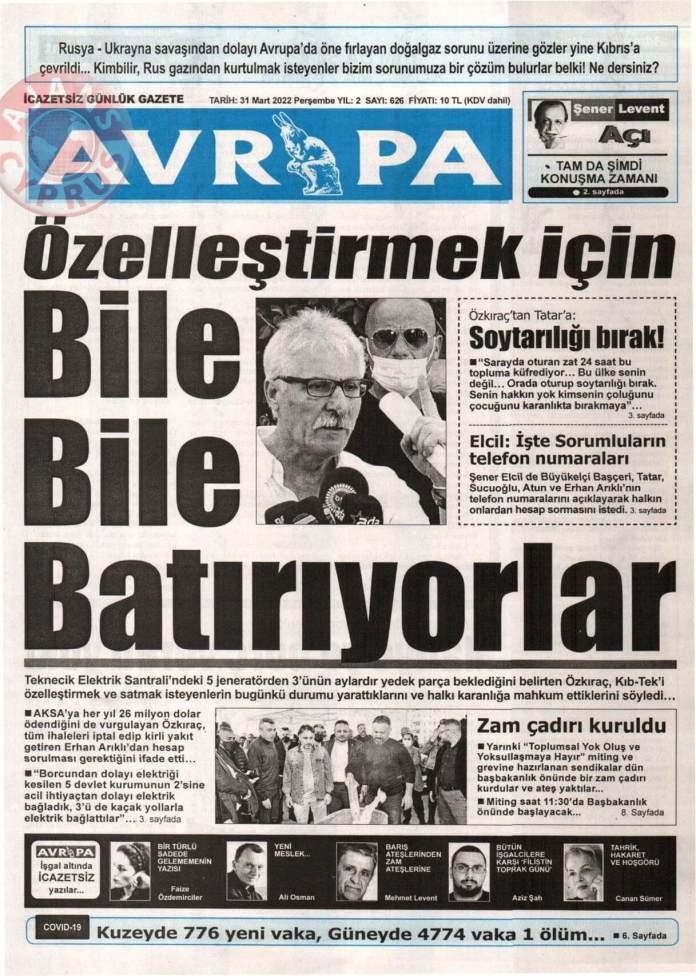 KKTC'de Gazeteler Bugün Ne Manşet Attı? 31 Mart 2022 galerisi resim 6