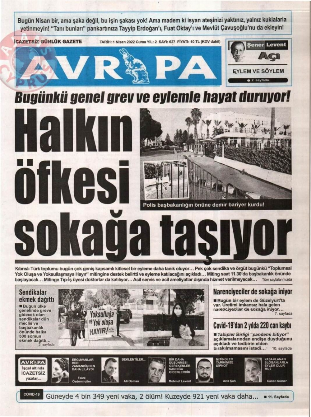 KKTC'de Gazeteler Bugün Ne Manşet Attı? 1 Nisan 2022 galerisi resim 6