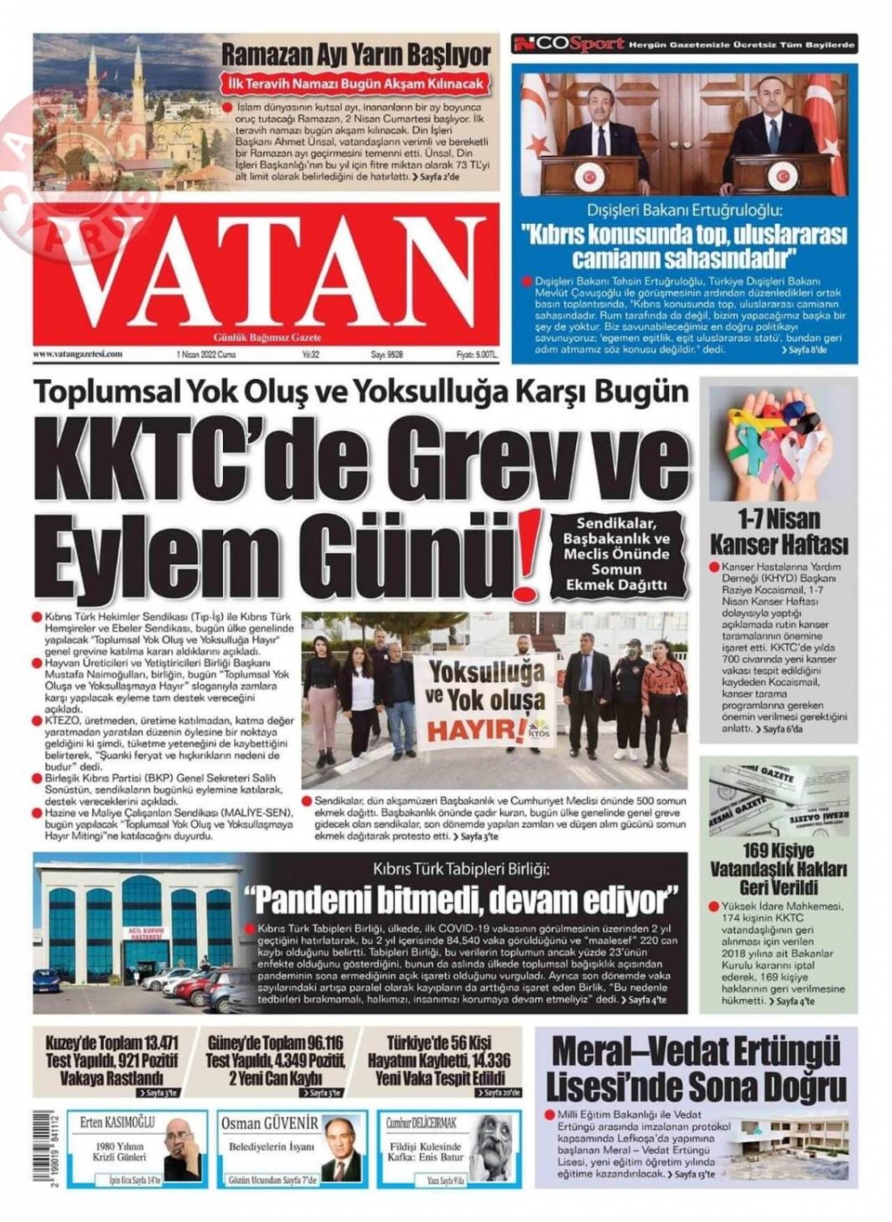KKTC'de Gazeteler Bugün Ne Manşet Attı? 1 Nisan 2022 galerisi resim 7