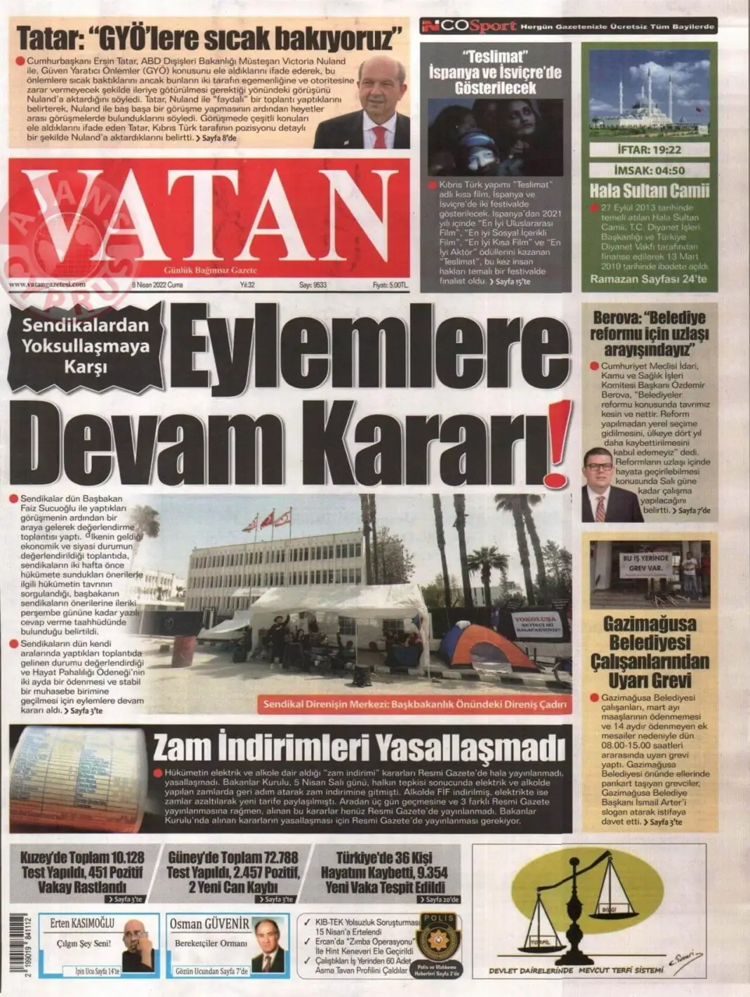 KKTC'de Gazeteler Bugün Ne Manşet Attı? 8 Nisan 2022 galerisi resim 3