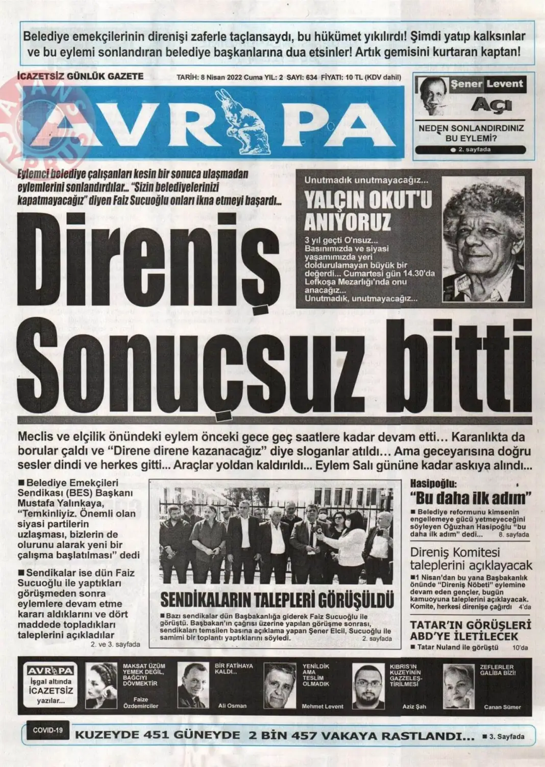 KKTC'de Gazeteler Bugün Ne Manşet Attı? 8 Nisan 2022 galerisi resim 6