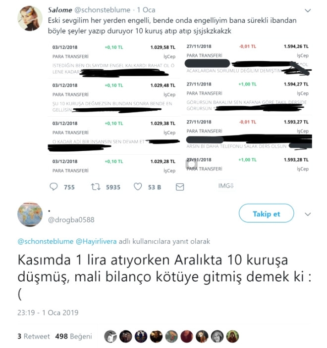 Heryerden engelleyen eski sevgilisinin IBAN'ına 10 kuruş atarak içi galerisi resim 2