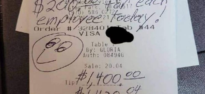 Covid desteği: 20 dolar hesap ödedi, 1400 dolar bahşiş bıraktı