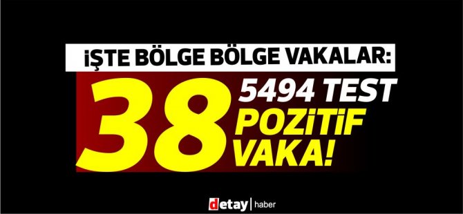 Toplam 5494 test yapıldı, 20'si yerel 38 pozitif vakaya rastlandı