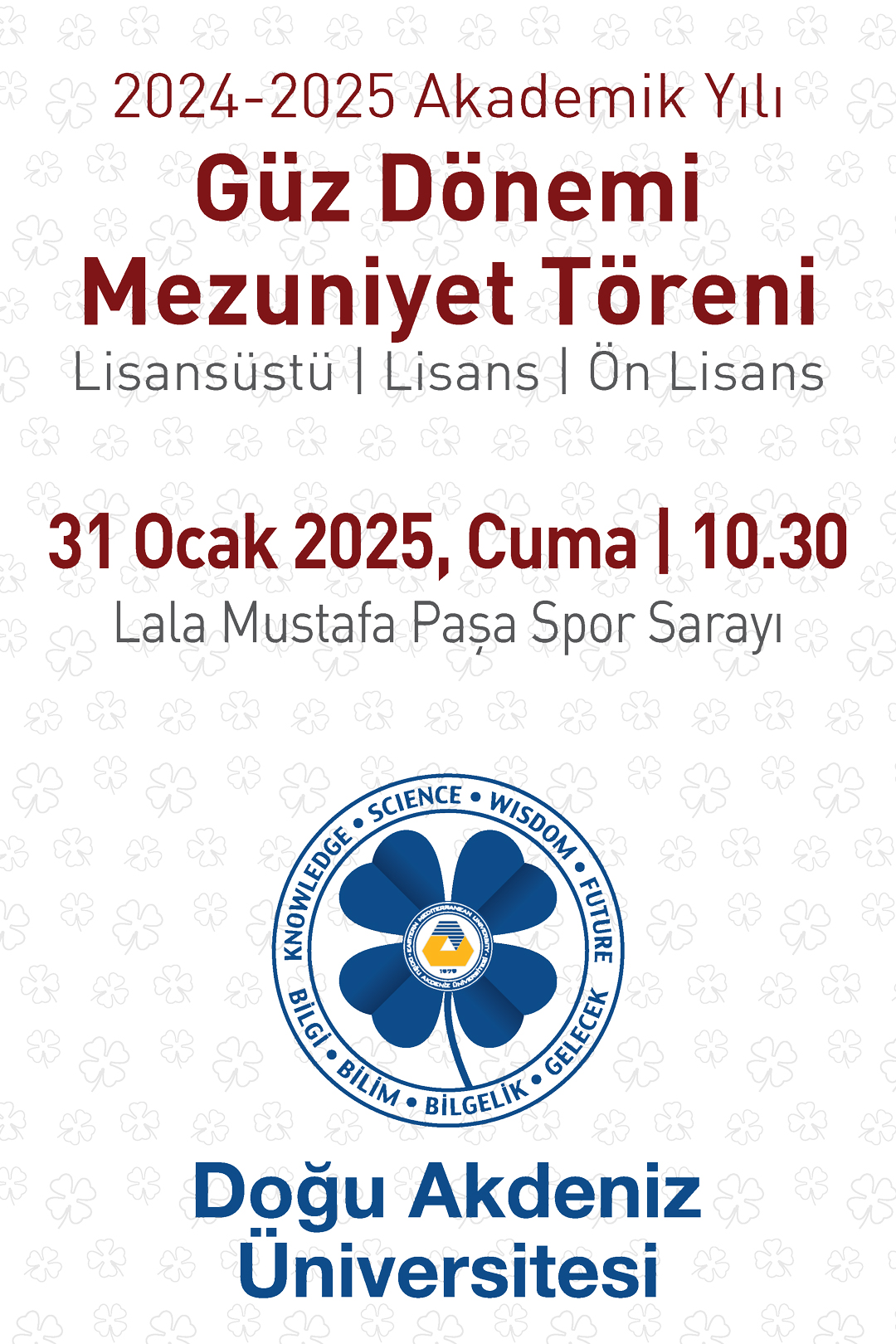 DAÜ 2024-2025 Akademik Yılı Güz Dönemi Mezuniyet Töreni 31 Ocak’ta