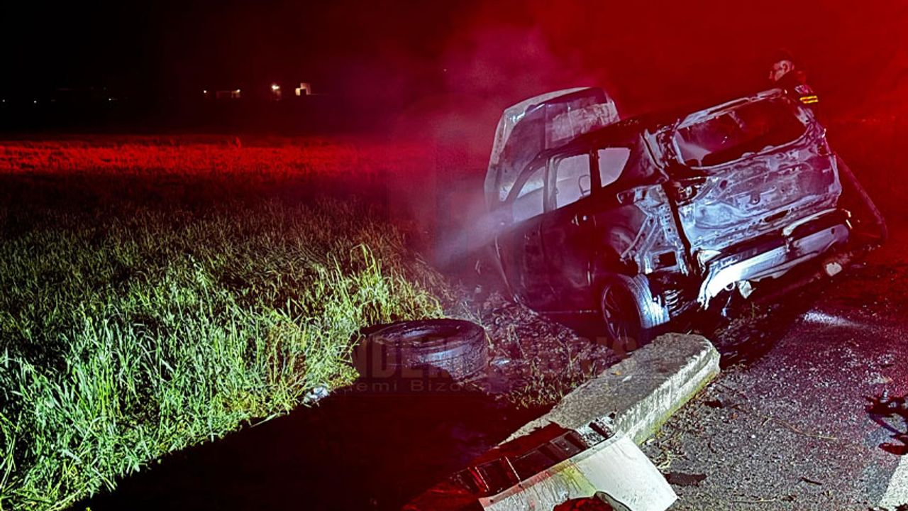 Ercan-Gaziköy yolunda korkutan kaza... Araç küle döndü!
