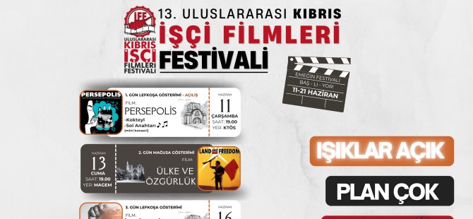 13. Uluslararası Kıbrıs İşçi Filmleri Festivali başlıyor