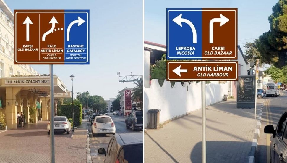 Girne Ramadan Cemil Meydanı yön tabelaları monte ediliyor