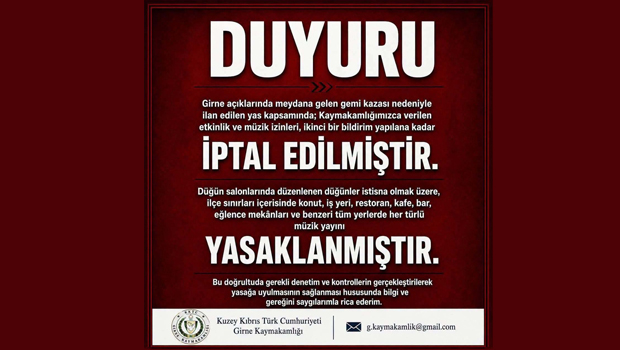 Girne'de düğünler hariç etkinlikler iptal ve yasak!