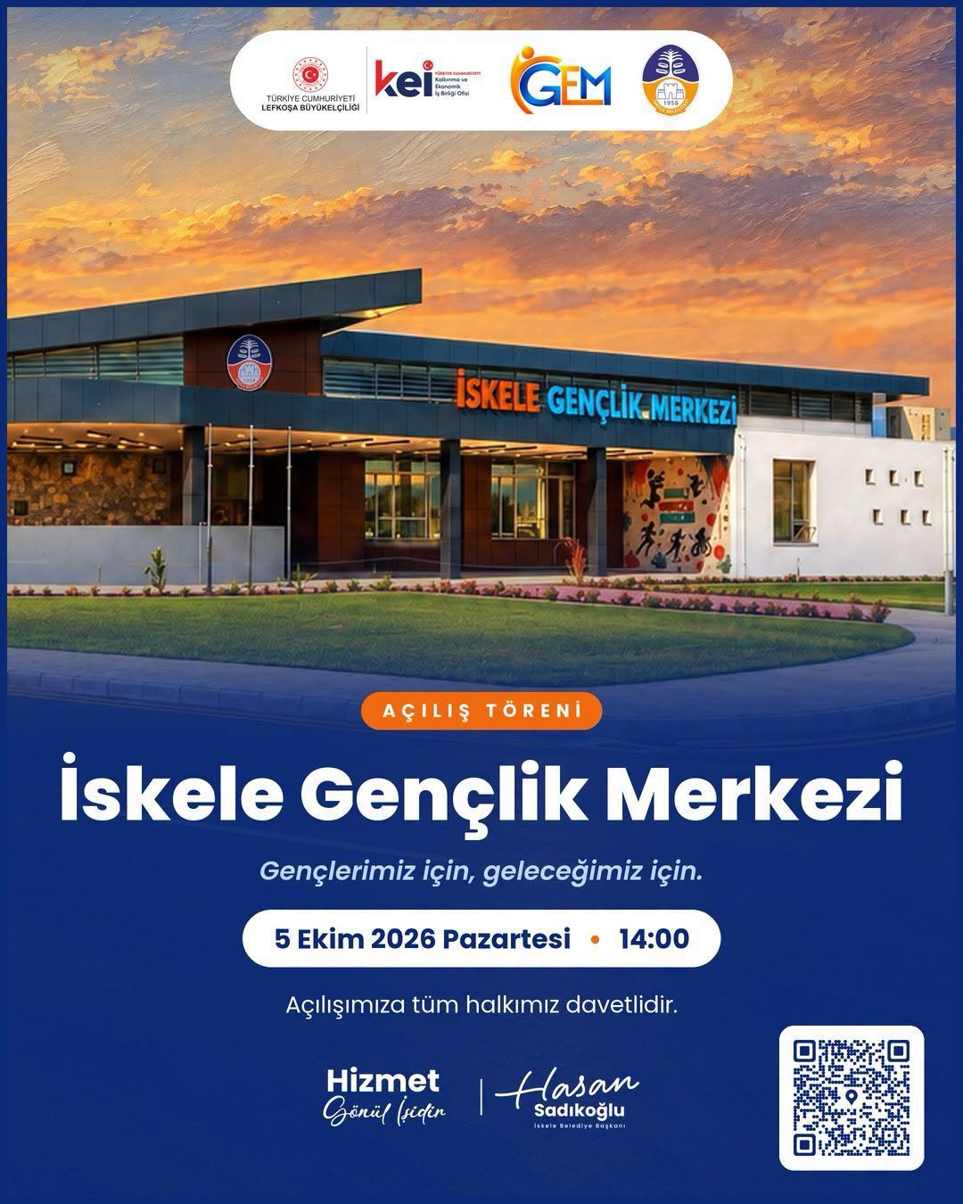 İskele Gençlik Merkezi'nin kapıları bugün resmen hizmete açılıyor