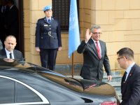 Erhürman görüşme sonrası açıklama yapıyor