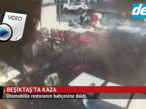 Otomobille restoranın bahçesine daldı